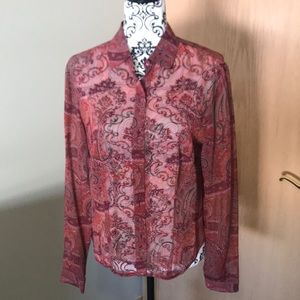 Ann Taylor sheer red blouse with buttons